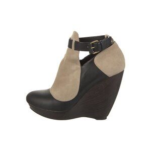 Balenciaga Leather Ankle Boots Beige Black Womens Size 38